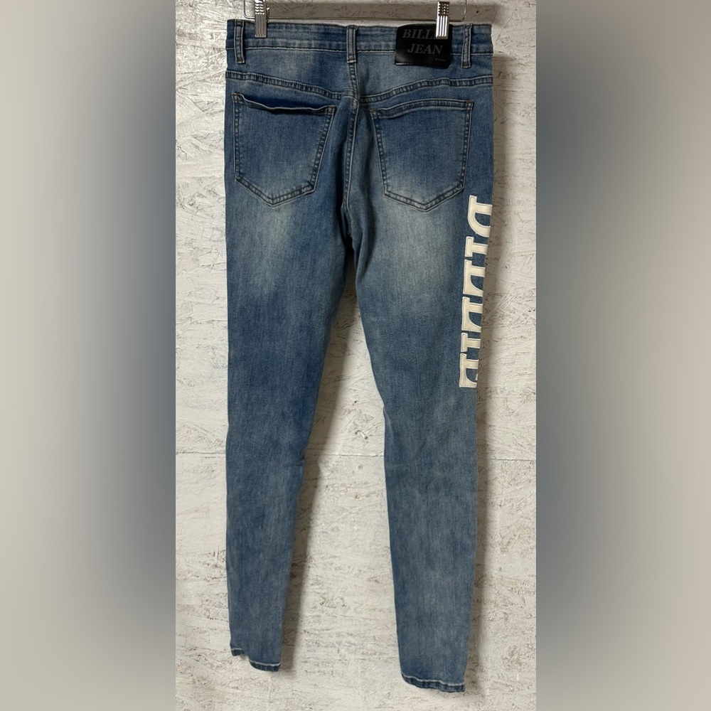 Distressed Billy Jean-  Skinny Blue Jeans with embroidery - Picture 2 of 9